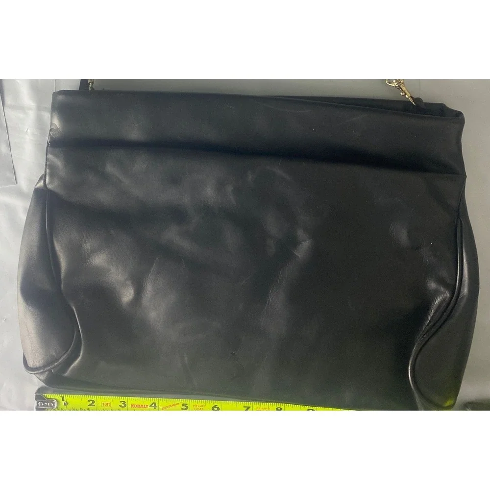 Vintage Black Leather Crossbody Bag Gold Hardware Shoulder Messenger Purse